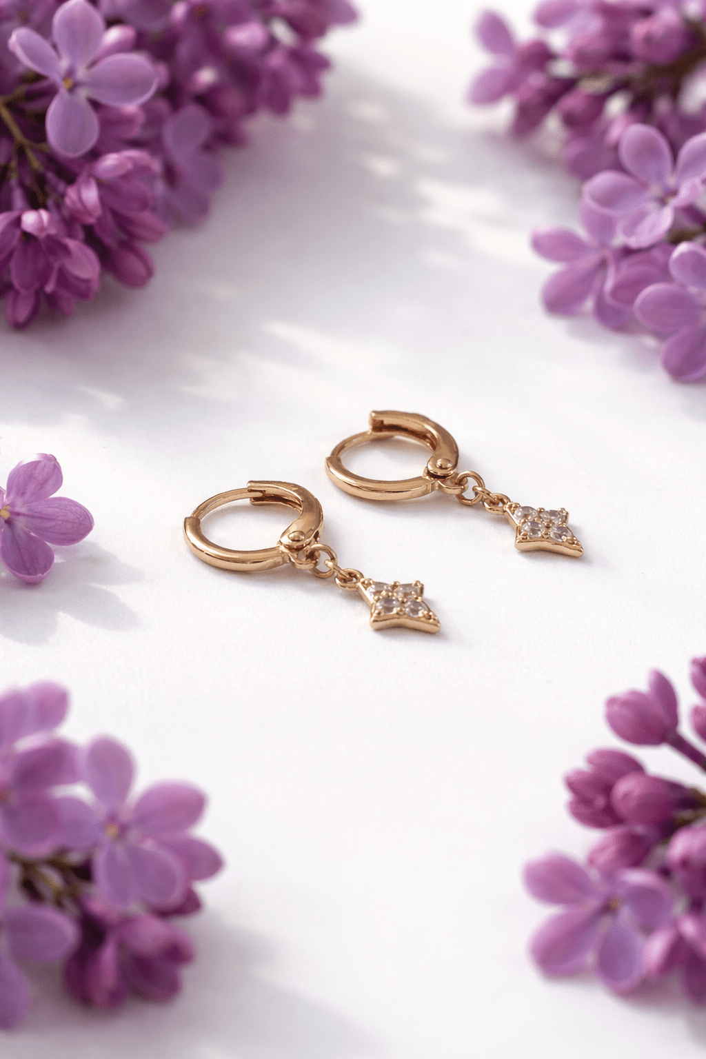 Apzeltīti riņķīši ar nokarenu cirkoniju piekariņu - 18k - apzeltita - rotas