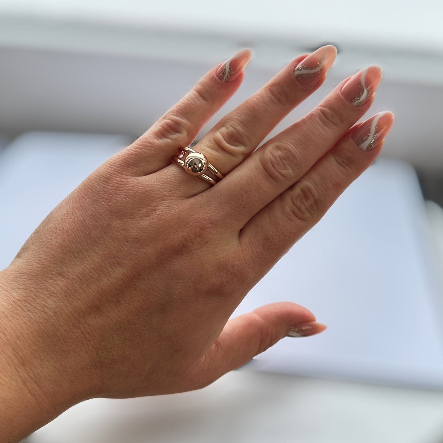 Apzeltīts gredzens ar dubulto riņķi un bumbiņu - 18k - apzeltita - rotas