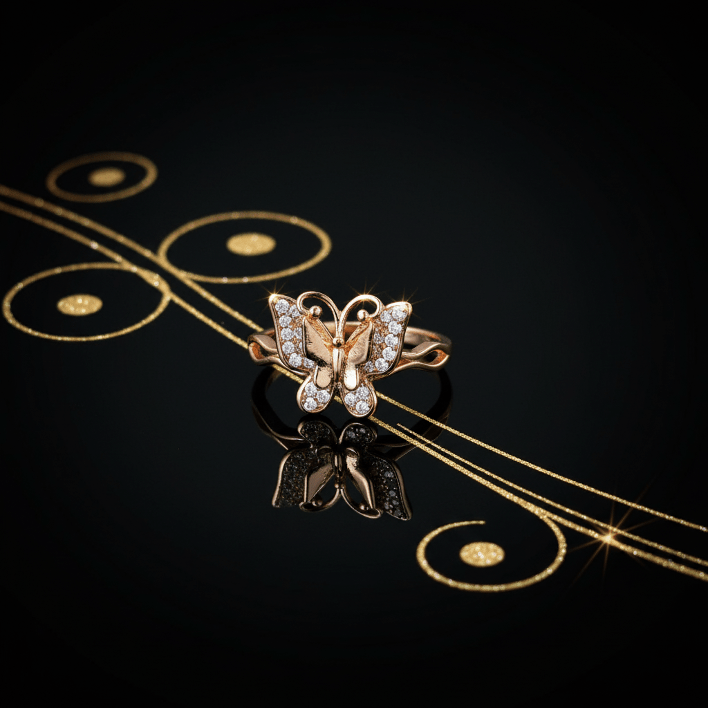 Apzeltīts gredzens ar tauriņu un cirkonijiem - 18k - apzeltita - rotas