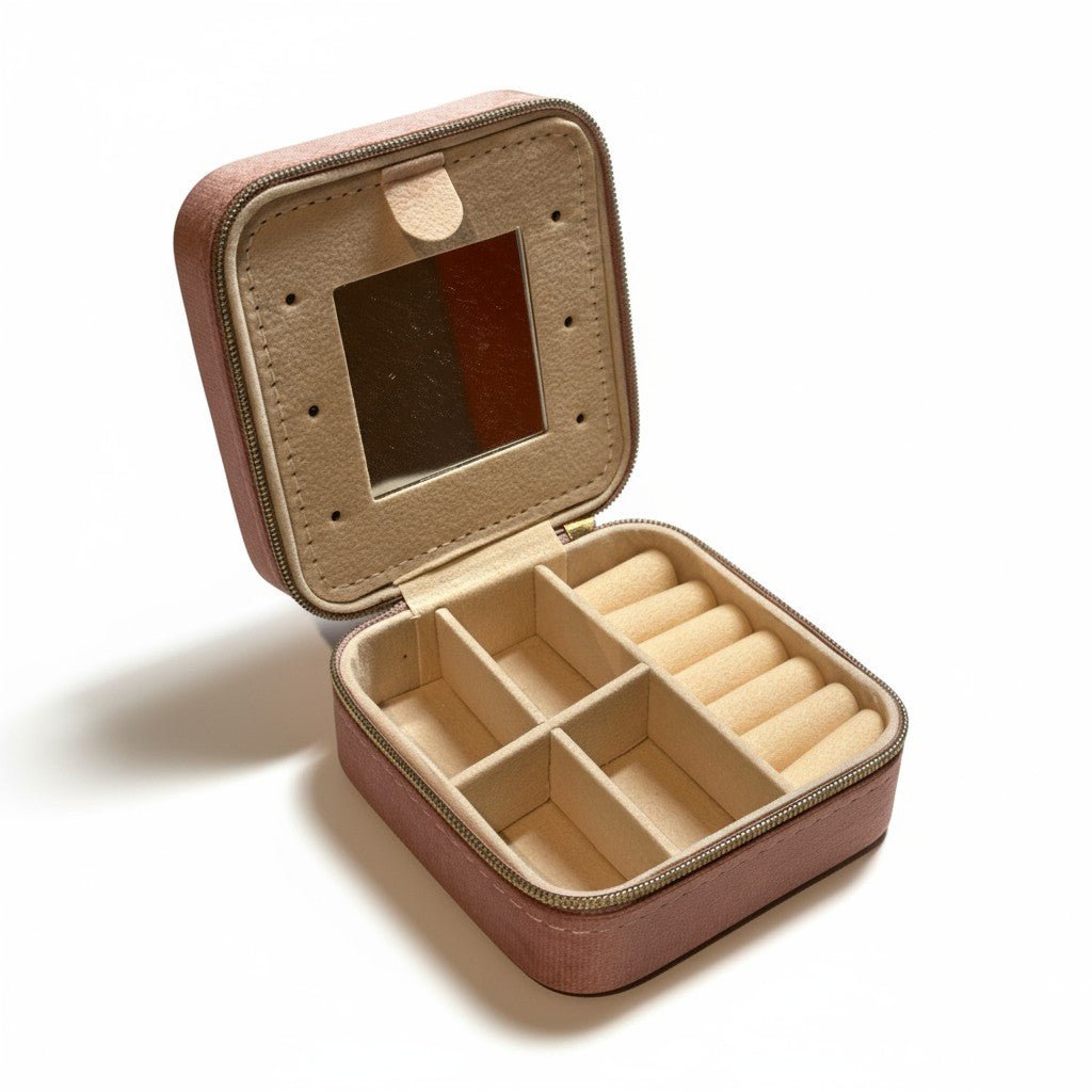 Blush Box – Rozā rotu lādīte ar spoguli – apzeltītas rotaslietas | Tavas Rotas