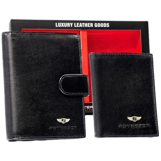 Gift Set: Black Men’s Leather Wallet, Card Holder, and Keychain