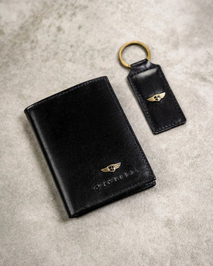 Gift Set: Black Men’s Leather Wallet, Card Holder, and Keychain