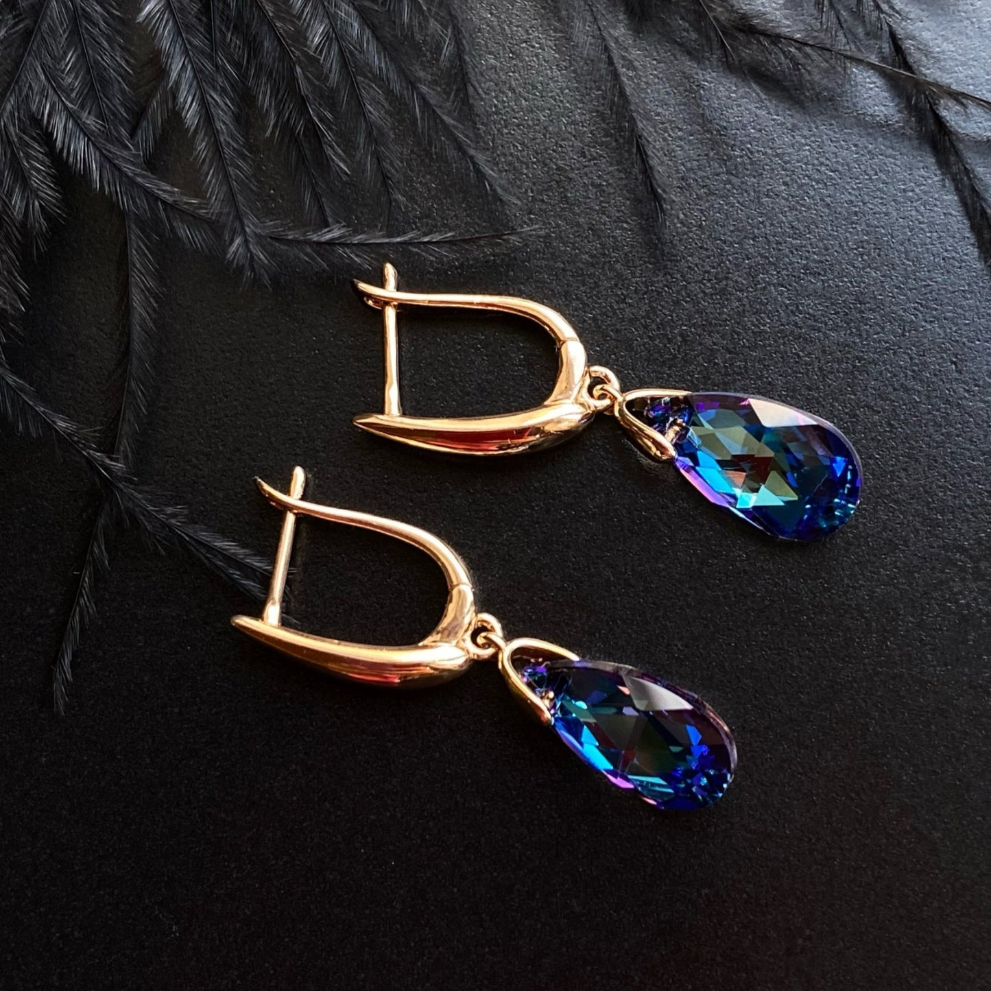 Amelia - 18k Gold - Plated Drop Earrings with Teardrop Crystal18k Gold - Plated EarringsBlue Crystal EarringsDrop Earrings