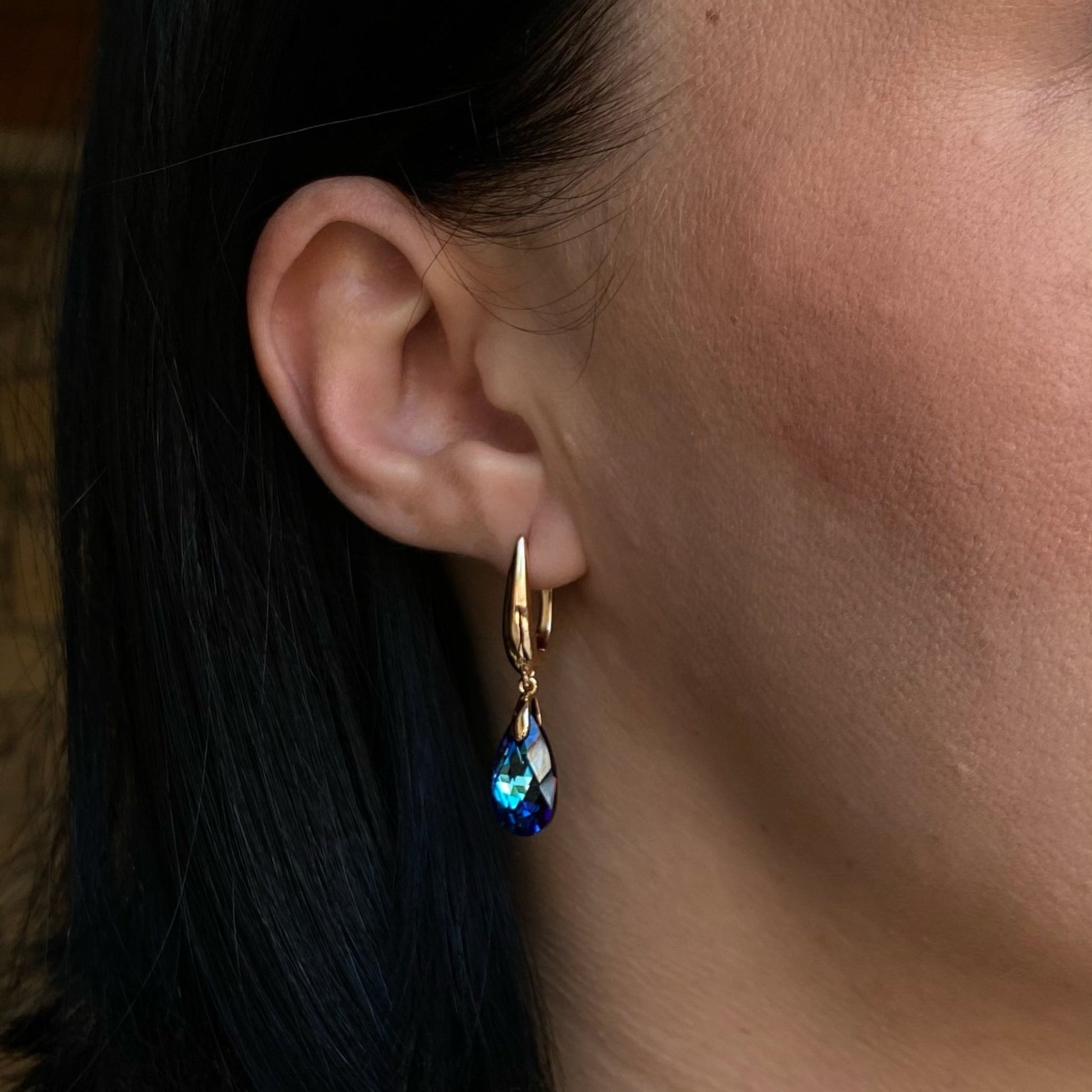 Amelia - 18k Gold - Plated Drop Earrings with Teardrop Crystal18k Gold - Plated EarringsBlue Crystal EarringsDrop Earrings