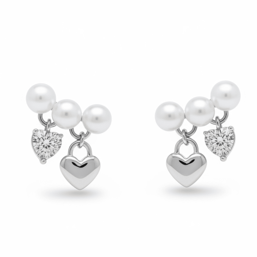 Apsudraboti nagliņu auskari ar pērlītēm un sirsniņām - 18k - apzeltita - rotas