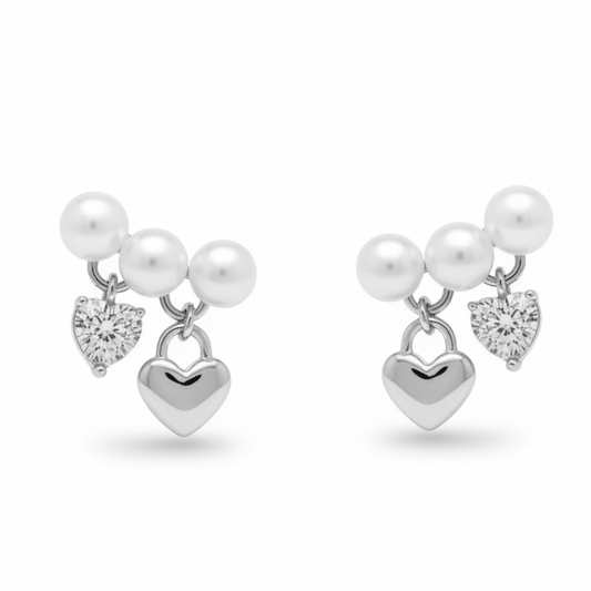 Apsudraboti nagliņu auskari ar pērlītēm un sirsniņām - 18k - apzeltita - rotas