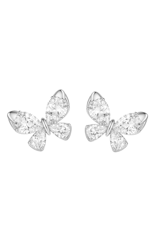 Apsudraboti nagliņu auskari tauriņa formā ar cirkonijiem - 18k - apzeltita - rotas