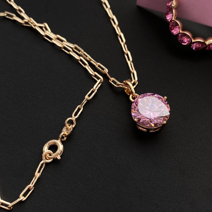 Apzeltīta kaklarota ar lielu rozā kristālu - 18k - apzeltita - rotas