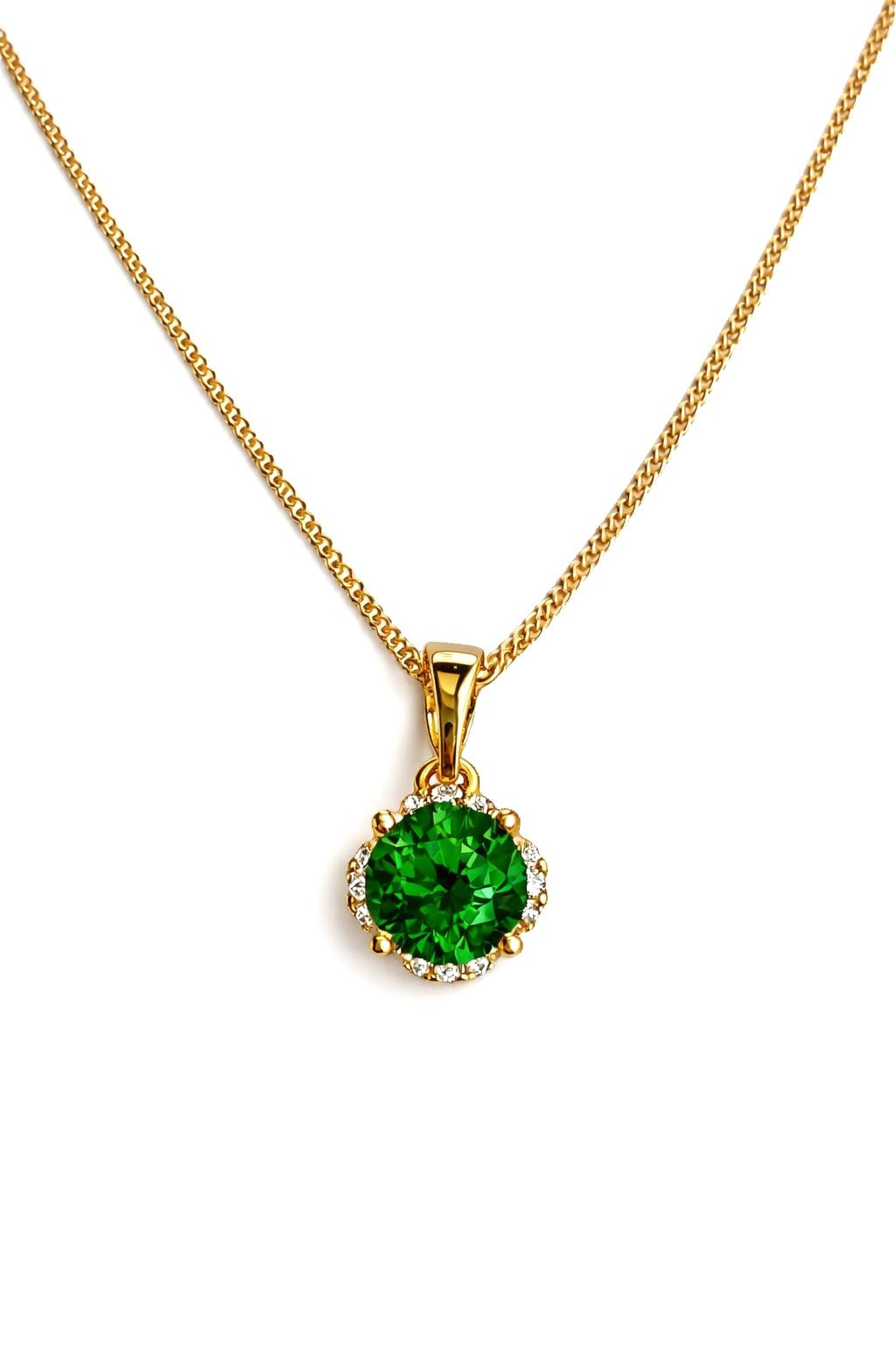 Apzeltīta kaklarota ar zaļu kristālu un cirkoniju vainagu - 18k - apzeltita - rotas