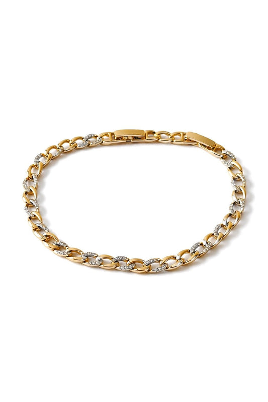 Apzeltīta rokassprādze ar cirkonijiem - ķēdītes dizains - 18k - apzeltita - rotas