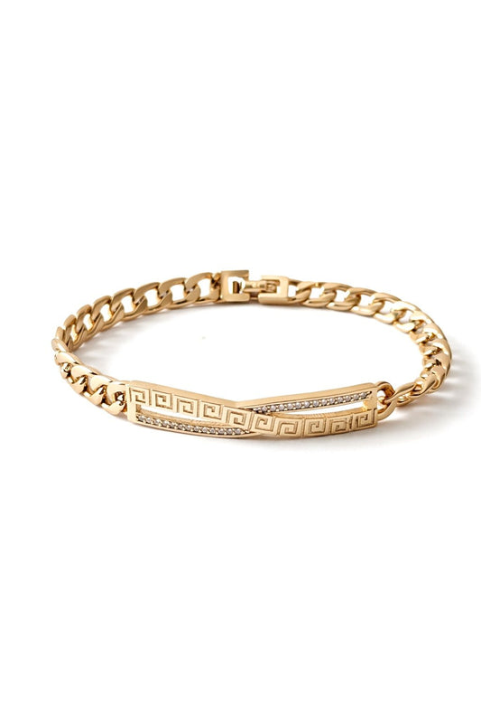 Apzeltīta rokassprādze ar grieķu ornamentu un cirkonijiem - 18k - apzeltita - rotas