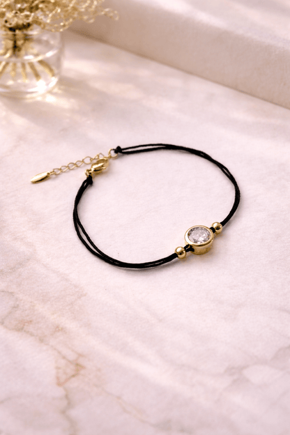 Gold-plated bracelet with black cord and zirconia - 18k - gold-plated - jewelry