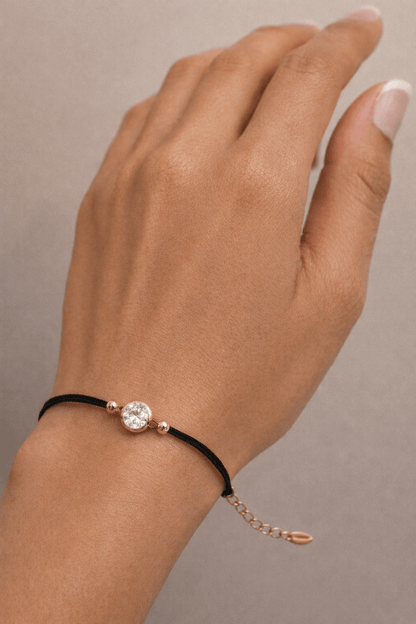 Gold-plated bracelet with black cord and zirconia - 18k - gold-plated - jewelry