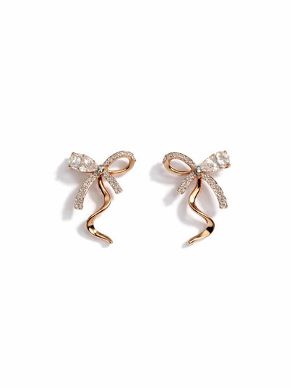 Apzeltītas nagliņas ar bantīti un cirkonijiem - 18k - apzeltita - rotas