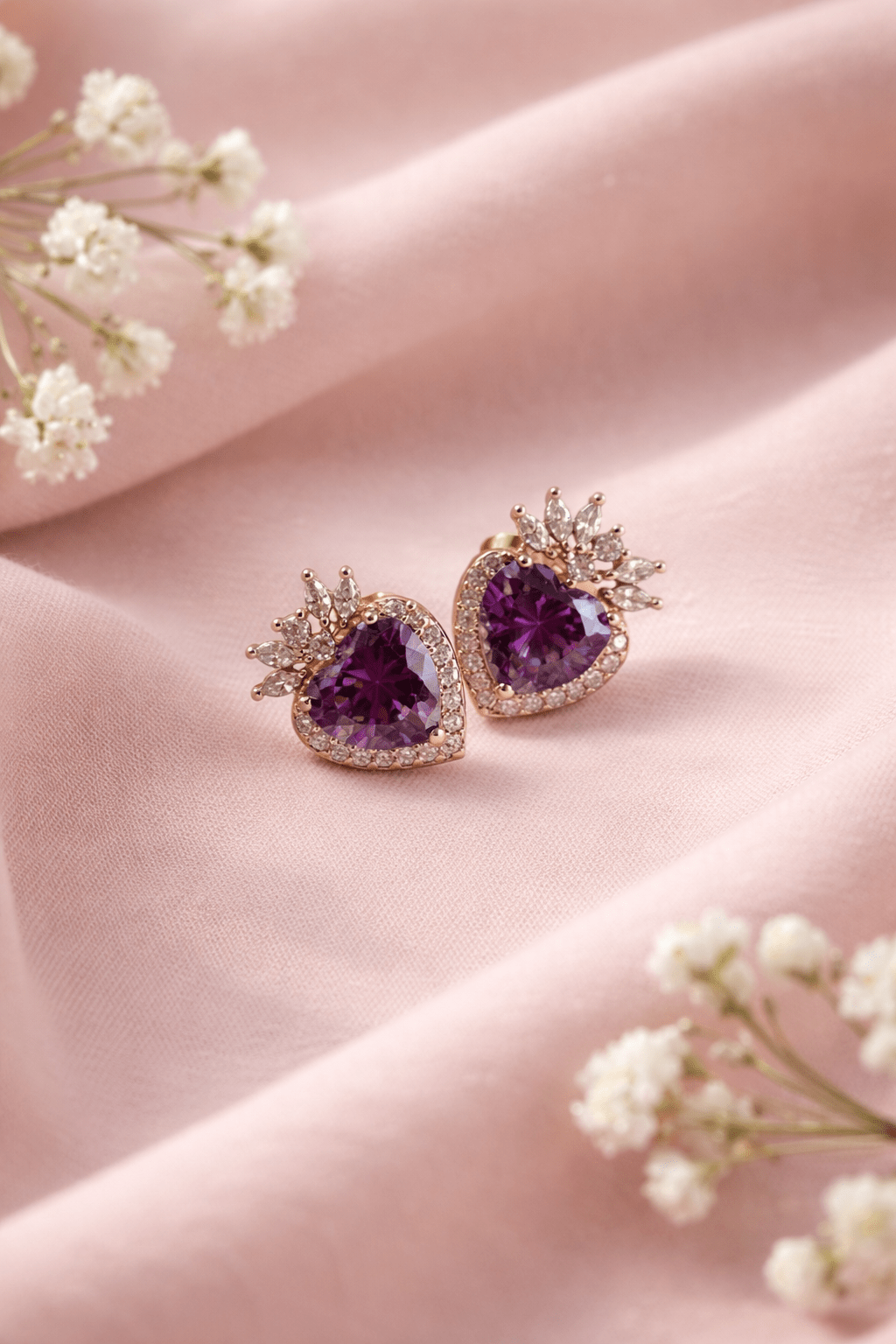 Apzeltītas nagliņas ar violetu sirsniņu - 18k - apzeltita - rotas