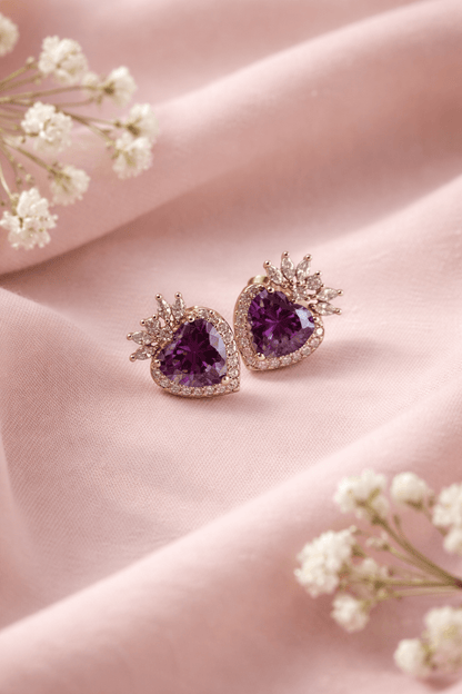 Apzeltītas nagliņas ar violetu sirsniņu - 18k - apzeltita - rotas