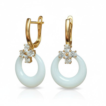  - Apzeltīti auskari ar balto keramiku un cirkonijiem - 1