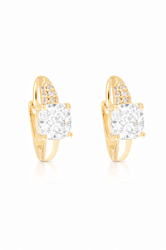 Apzeltīti auskari ar kvadrātveida kristālu un cirkonijiem - 18k - apzeltita - rotas