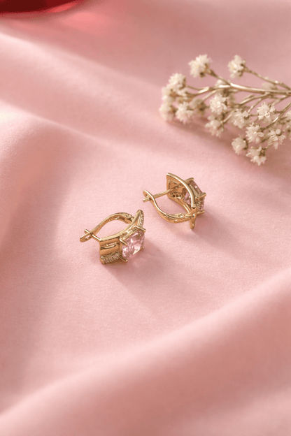 Apzeltīti auskari ar rozā cirkoniju - 18k - apzeltita - rotas