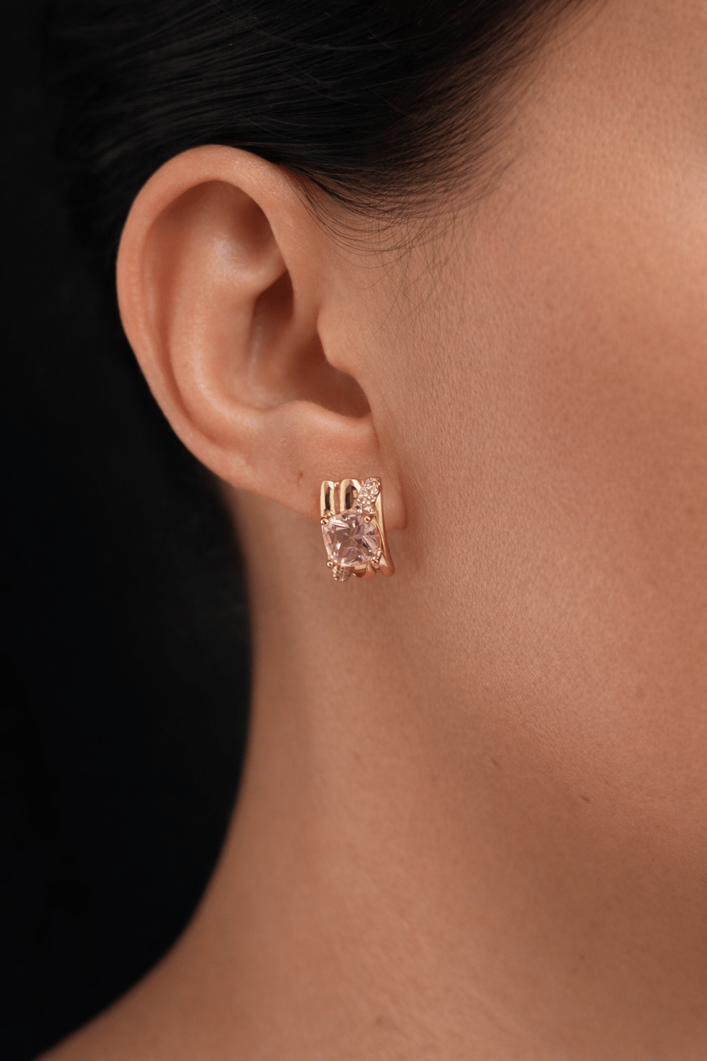 Apzeltīti auskari ar rozā cirkoniju - 18k - apzeltita - rotas