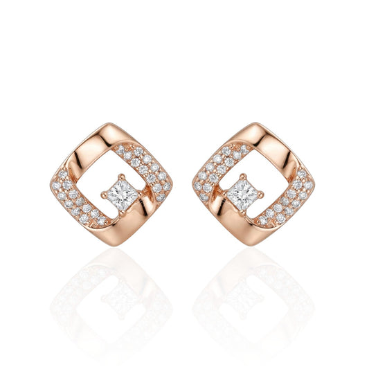 Apzeltīti nagliņauskari ar kvadrātveida dizainu un cirkonijiem - 18k - apzeltita - rotas
