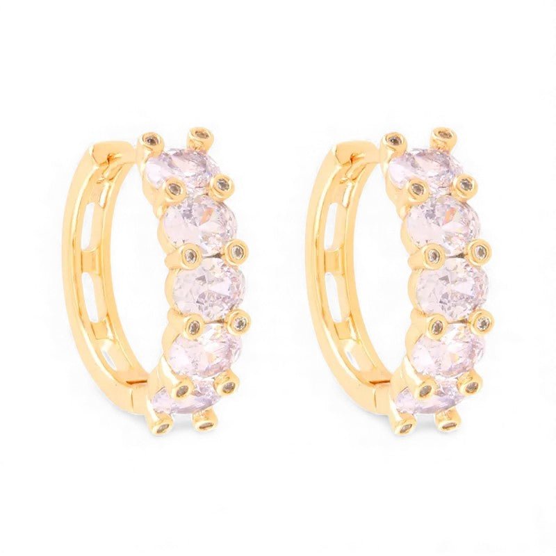  - Apzeltīti riņķīšu auskari ar dzidriem cirkonijiem - 1