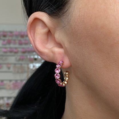 Apzeltīti riņķīšu auskari ar kristāliem - 18k - apzeltita - rotas