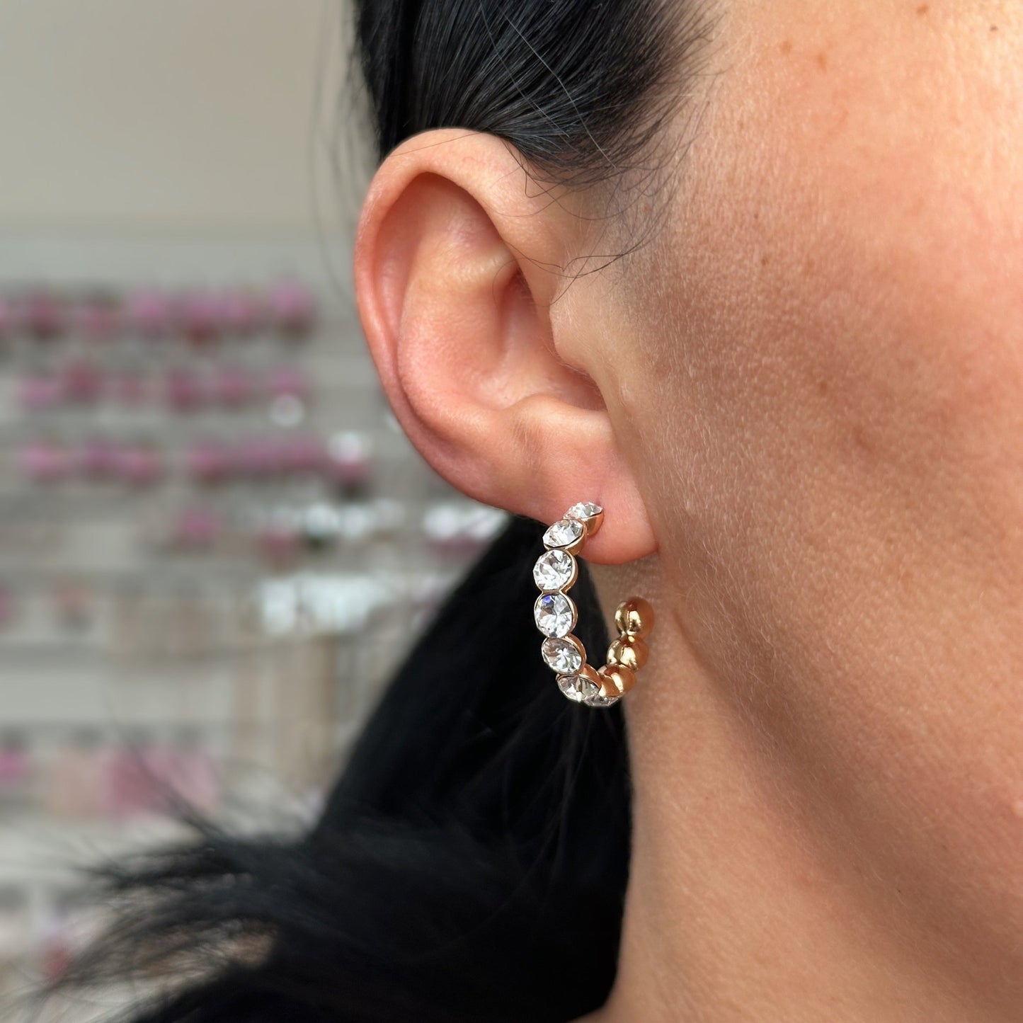 Apzeltīti riņķīšu auskari ar kristāliem - 18k - apzeltita - rotas