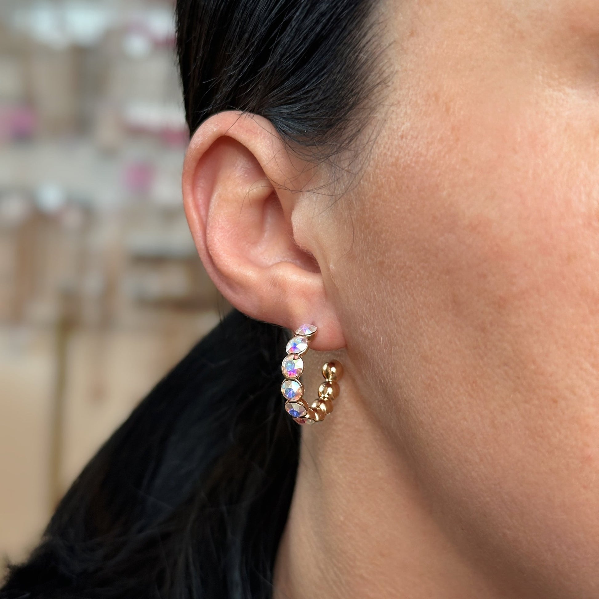 Apzeltīti riņķīšu auskari ar kristāliem - 18k - apzeltita - rotas