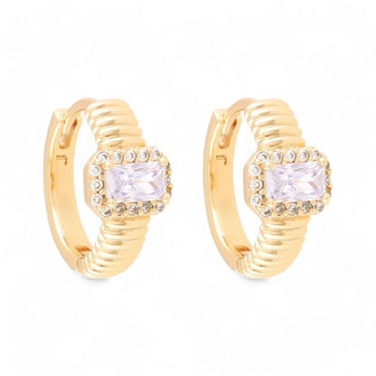 Apzeltīti riņķīšu auskari ar taisnstūra cirkoniju