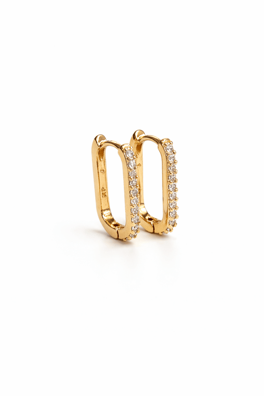 Apzeltīti taisnstura riņķīši ar cirkonijiem - 18k - apzeltita - rotas