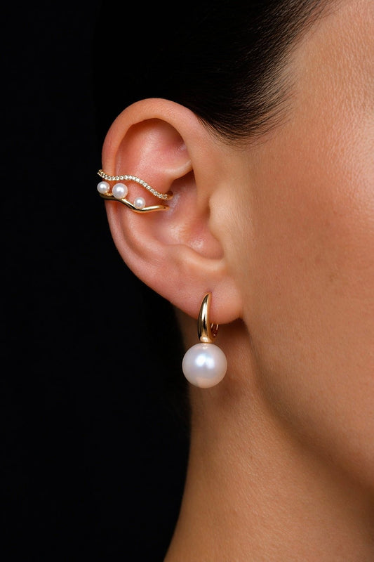Apzeltīts ear cuff ar pērlītēm un cirkonijiem - 18k - apzeltita - rotas