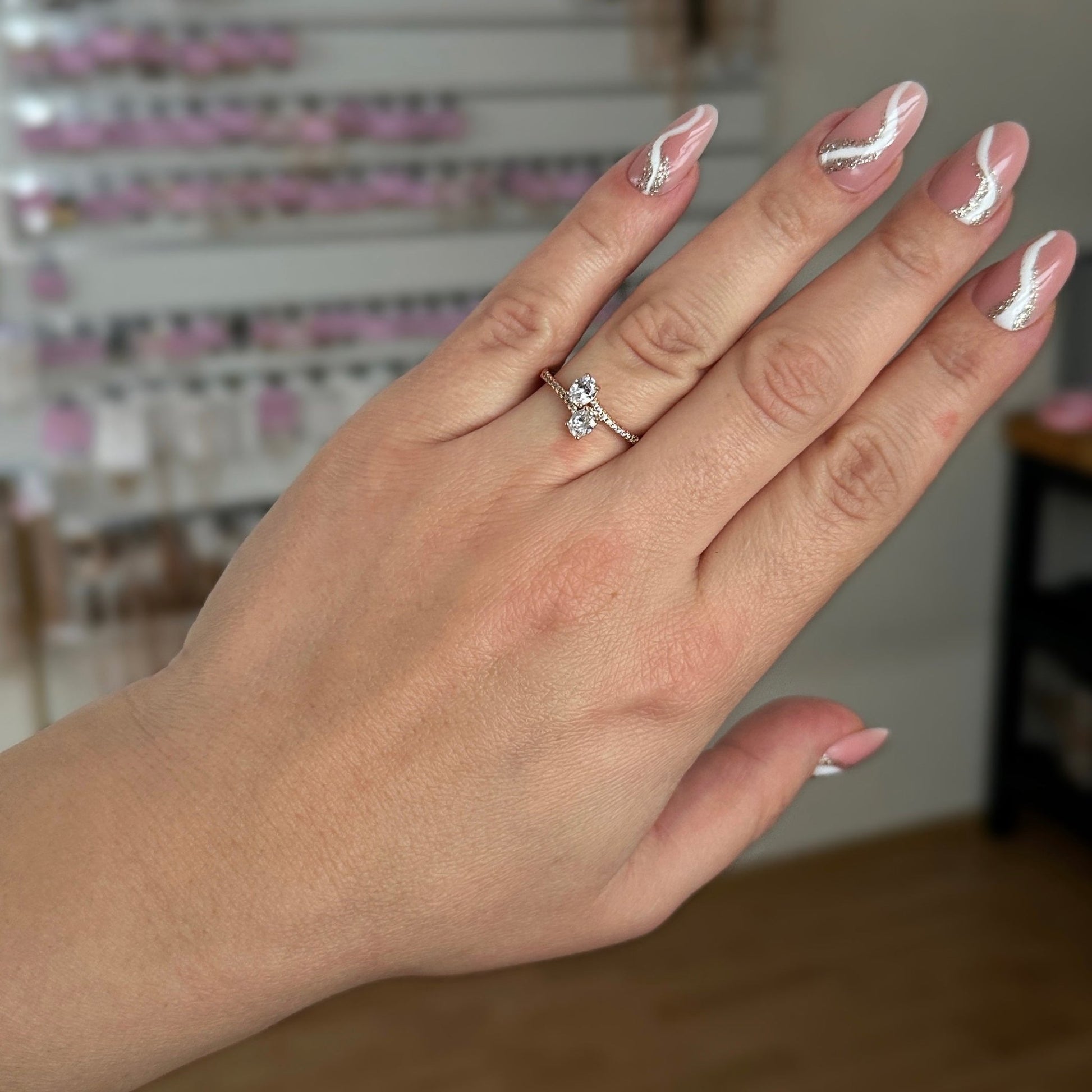 Apzeltīts gredzens ar diviem ovāliem cirkonijiem - 18k - apzeltita - rotas