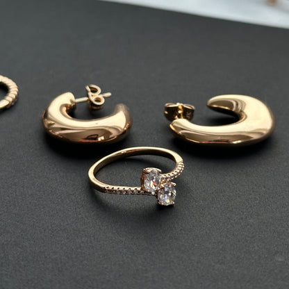 Apzeltīts gredzens ar diviem ovāliem cirkonijiem - 18k - apzeltita - rotas