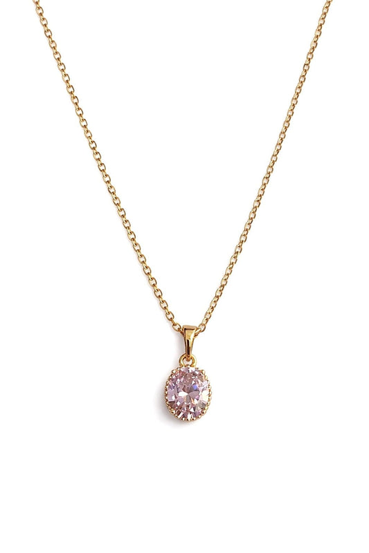 Apzeltīts kaklarota ar rozā kristālu kulonu - 18k - apzeltita - rotas