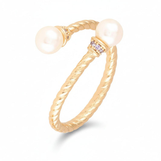 Apzeltīts pērļu gredzens ar cirkonijiem - 18k - apzeltita - rotas