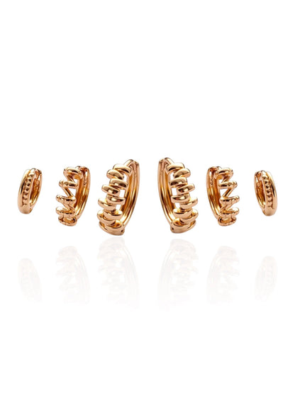 Apzeltītu auskaru komplekts ar 3 pāriem riņķīšu - 18k - apzeltita - rotas