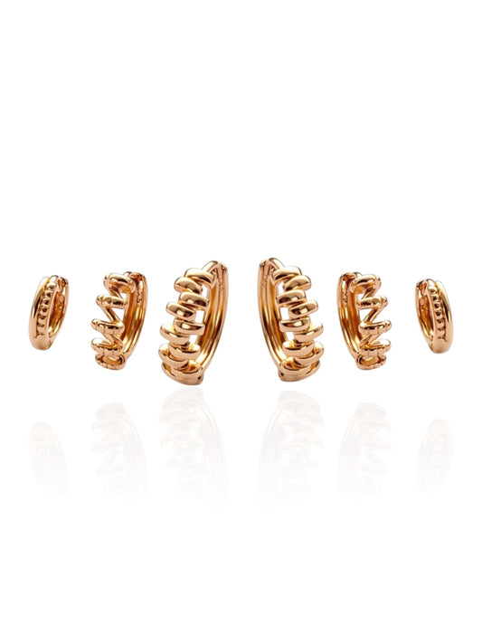 Apzeltītu auskaru komplekts ar 3 pāriem riņķīšu - 18k - apzeltita - rotas