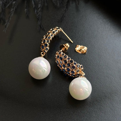 Azure Pearl Drops - Gold Plated Earrings 18k Gold - Plated Earrings Circle pearl earrings Cubic zirconia pearl drop earrings