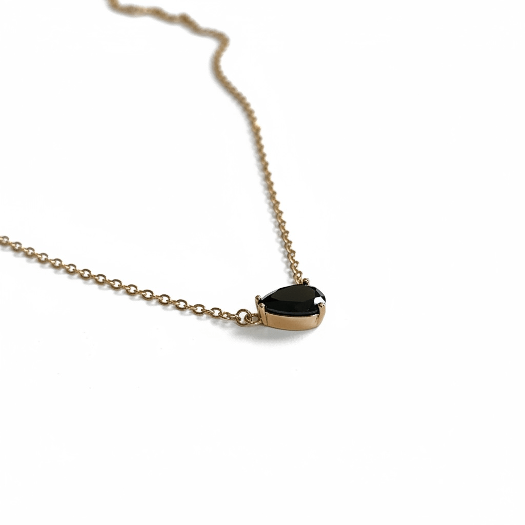 Black Teardrop – 18k apzeltīta kaklarota ar melnu kristālu - 18k - apzeltita - rotas