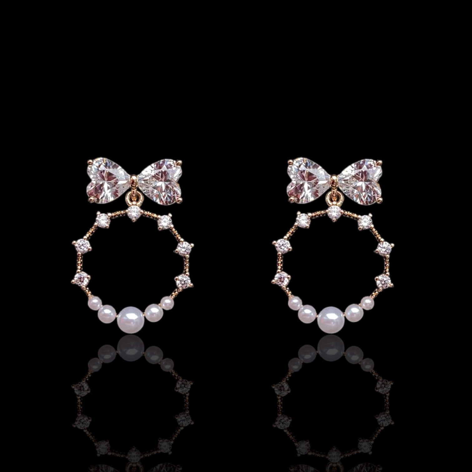 Bow Pearl Grace - Gold Plated Earrings with Pearls and Zirconia