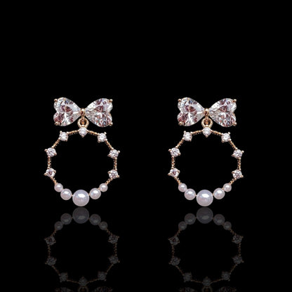 Bow Pearl Grace - Gold Plated Earrings with Pearls and Zirconia