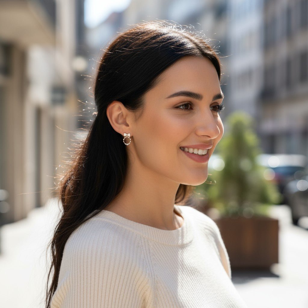 Bow Pearl Grace - Gold Plated Earrings with Pearls and Zirconia – apzeltītas rotaslietas | Tavas Rotas