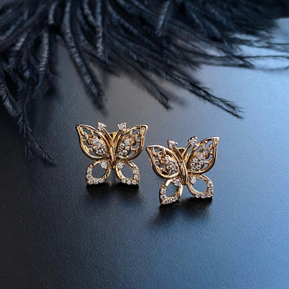 Butterfly Stud Earrings with Zircon Crystals18k Gold - Plated EarringsButterfly EarringsGold - Plated Earrings