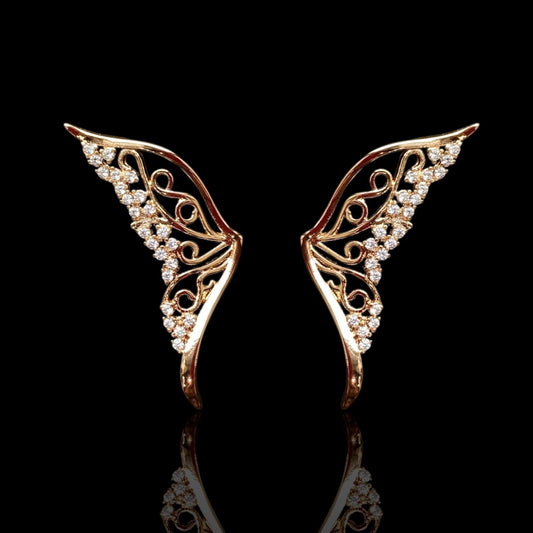 Butterfly Wings - Gold - Plated Earrings with Zirconia