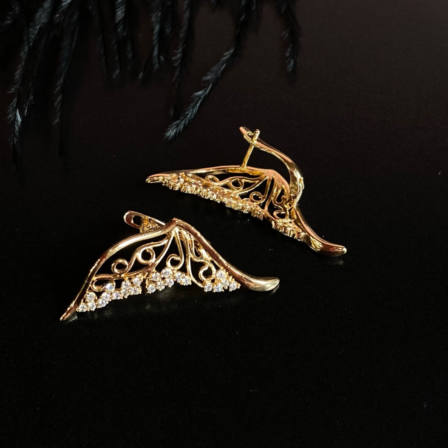 Butterfly Wings - Gold - Plated Earrings with Zirconia18k Gold - Plated EarringsButterfly wings earringsCubic zirconia jewelry