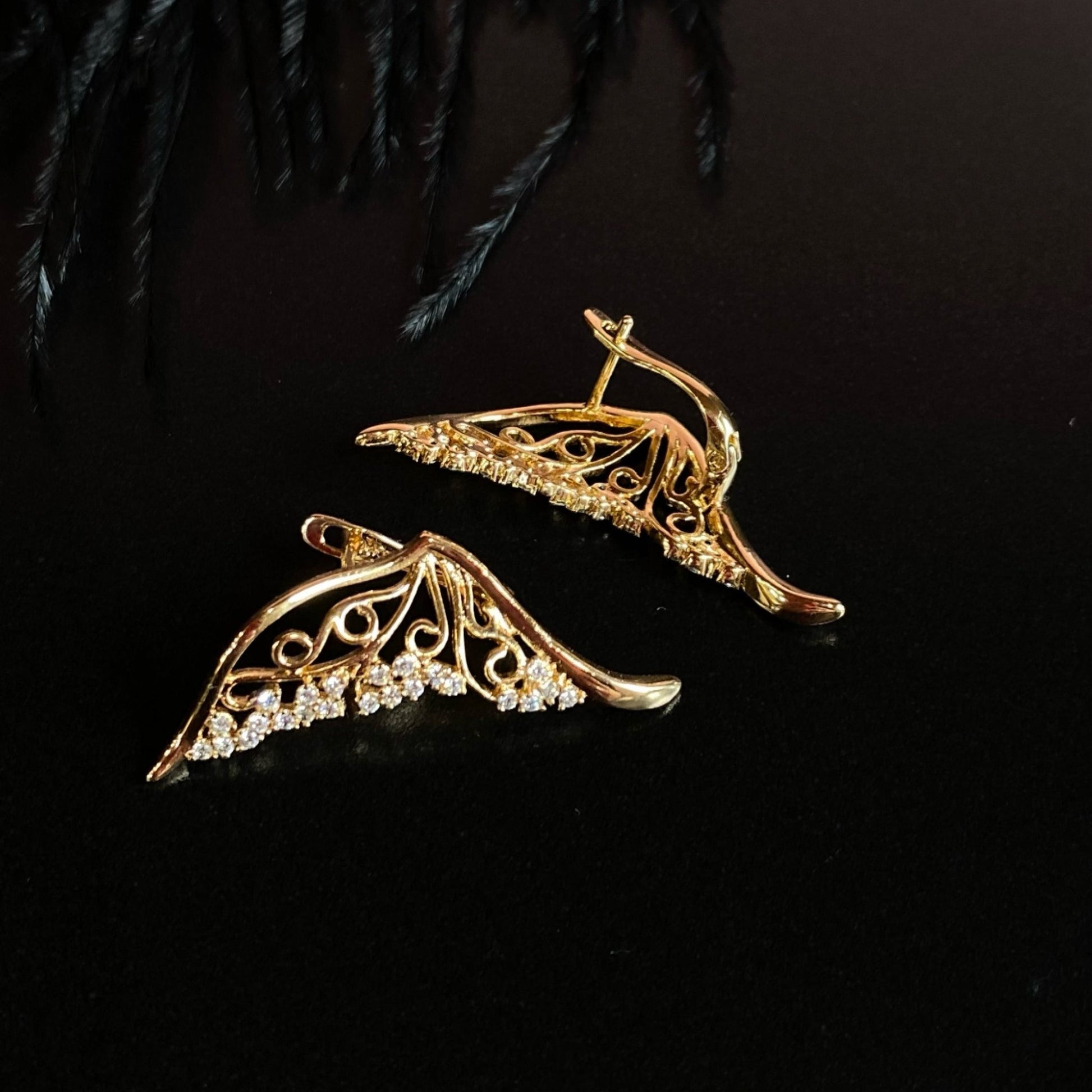 Butterfly Wings - Gold - Plated Earrings with Zirconia18k Gold - Plated EarringsButterfly wings earringsCubic zirconia jewelry