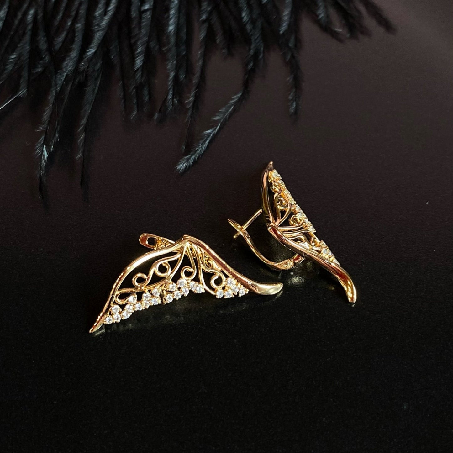 Butterfly Wings - Gold - Plated Earrings with Zirconia18k Gold - Plated EarringsButterfly wings earringsCubic zirconia jewelry