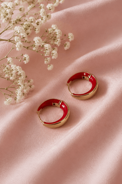 Daniela - 18k Gold Plated Hoop Earrings with Red Enamel Gold Plated Jewelry for Women
