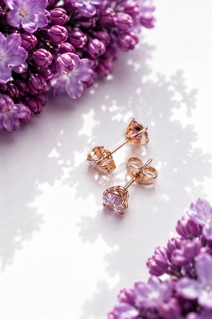 Gold-plated studs with pink crystal